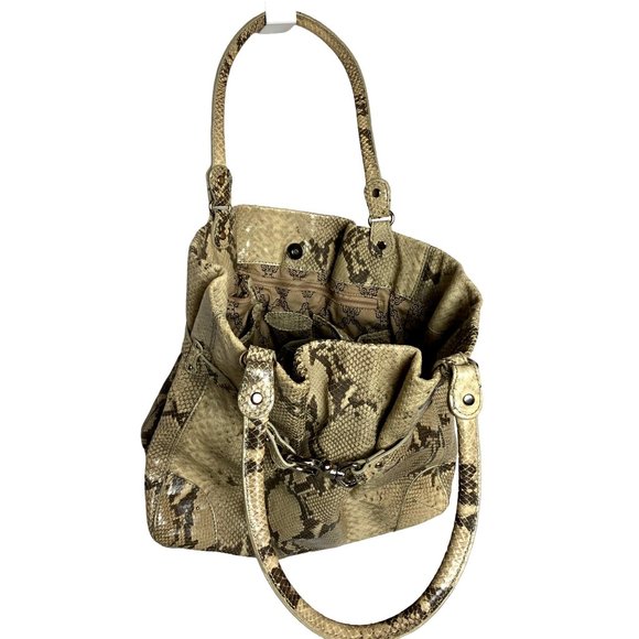 Forth & Towne Snakeskin Print Leather Satchel Purse with Silver Hardware - Picture 3 of 12